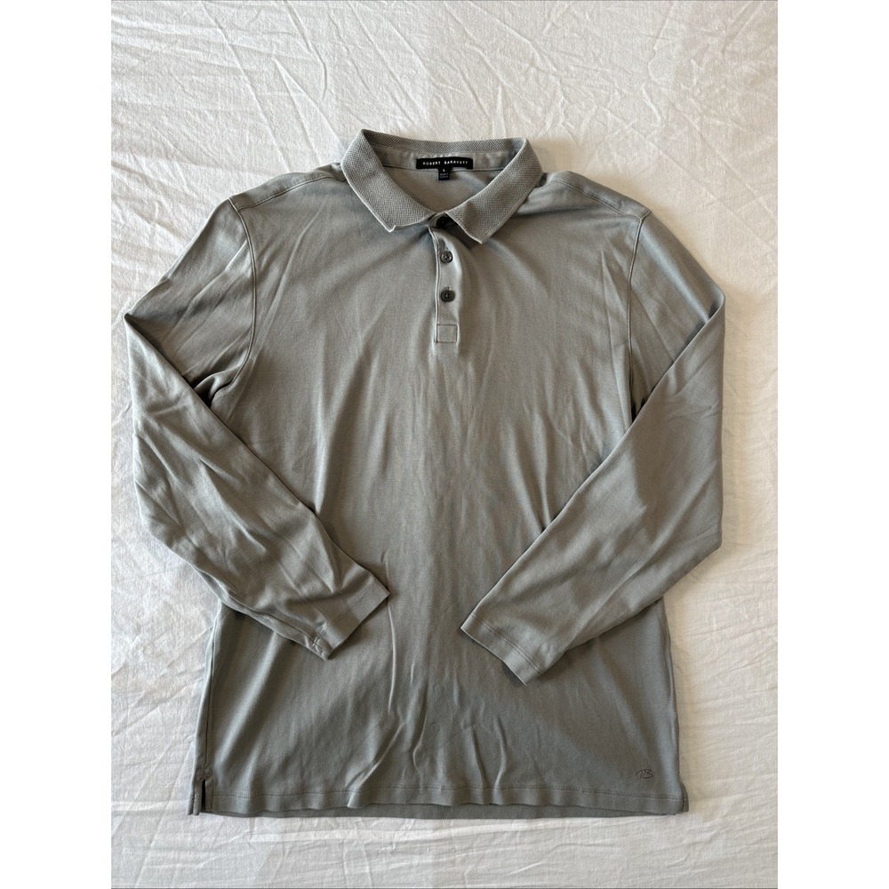 Robert Barakett Polo L Gray Stretch Lightweight Pima Cotton Long Sleeve Golf